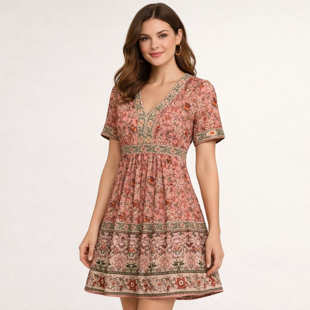 Knox Rose Baby Doll Mini Dress Womens Size S Gauze Tiered Floral Boho Festival
